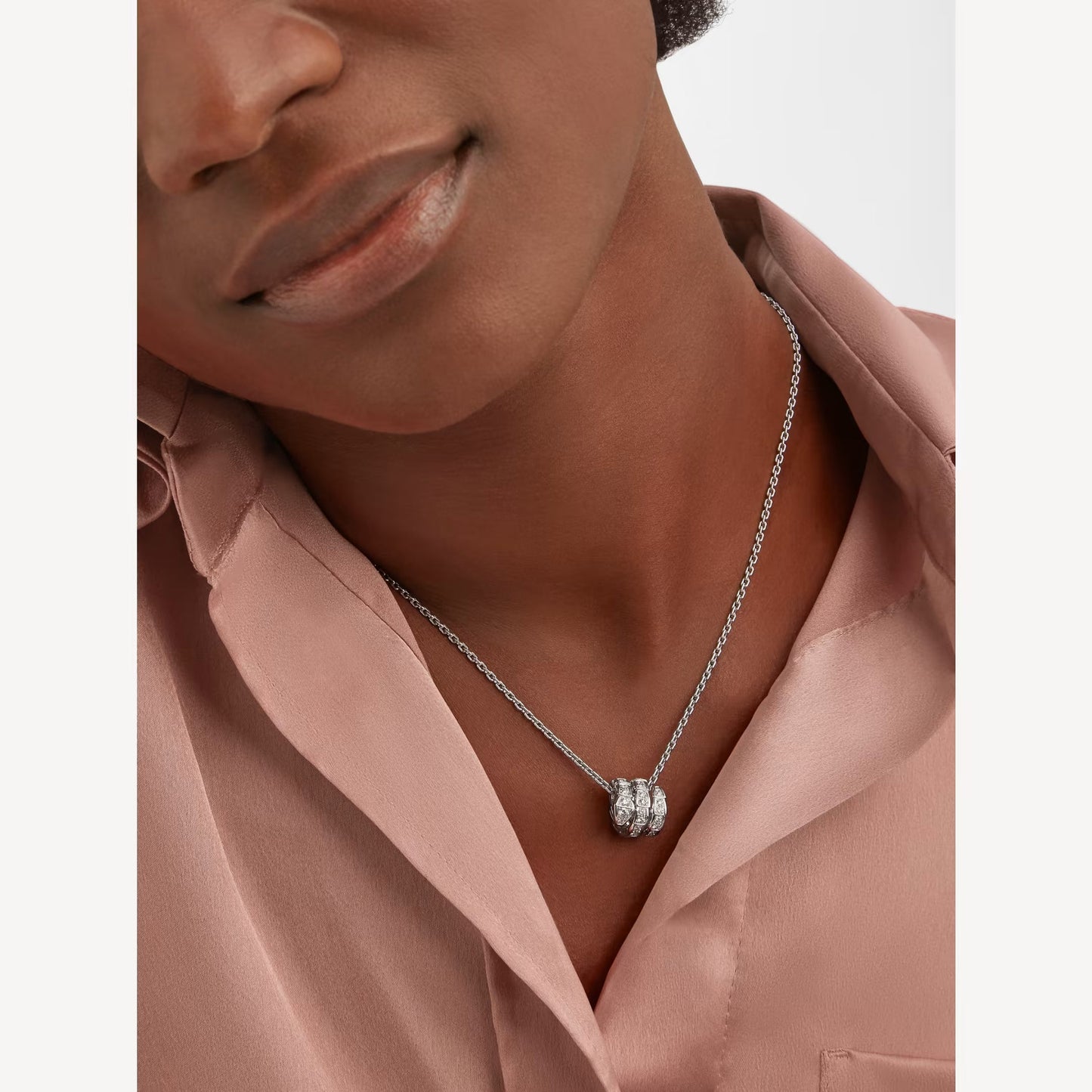 Collar Serpenti, plata 925, chapado en oro blanco de 18K, pavé de circonita cúbica