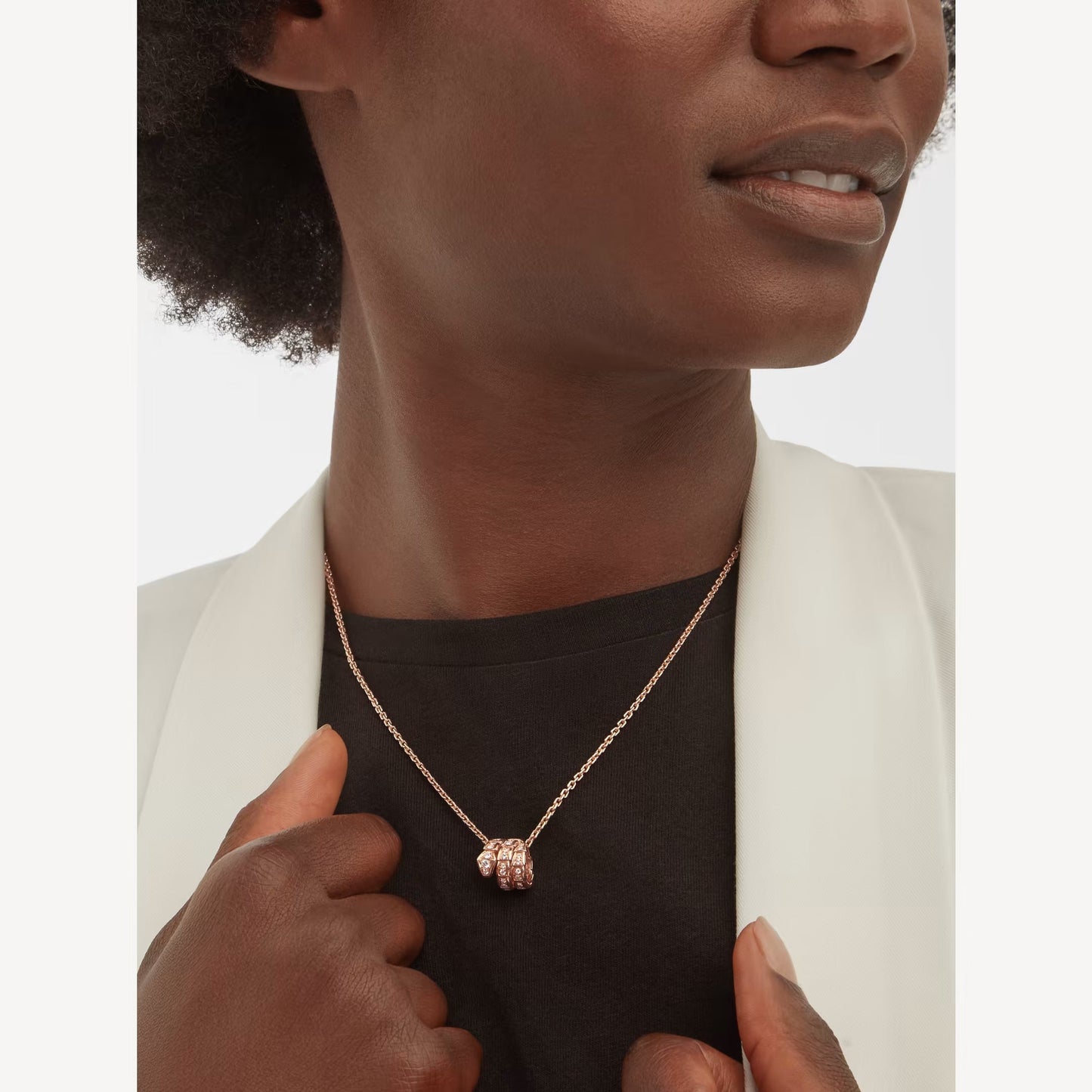 Serpenti Necklace, 925 Silver, 18K Rose Gold Plated, Cubic Zircon Pave