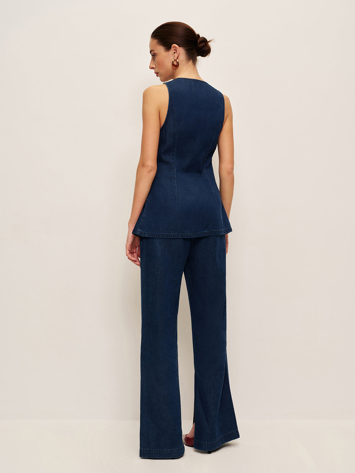 Front-Slit High-Waisted Denim Pants