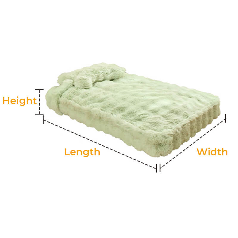 Cuddly, fluffy plush dog bed with pillow