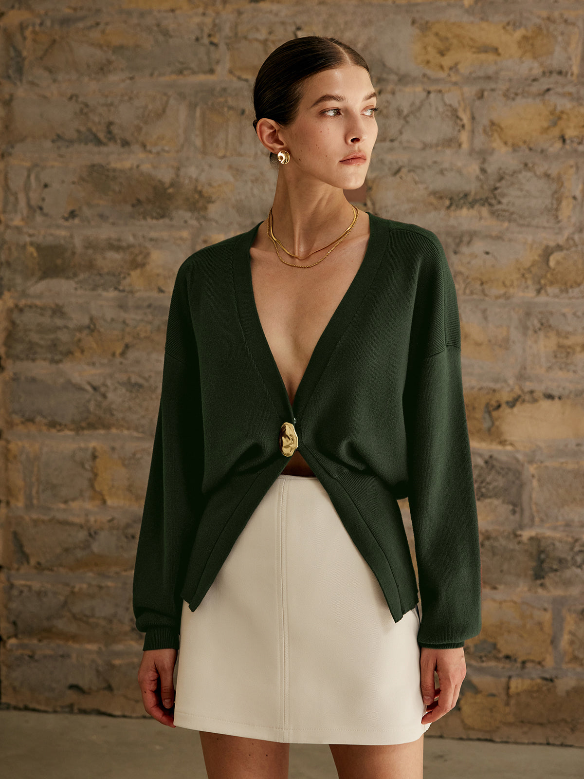 Gouden Knop Effen Cardigan