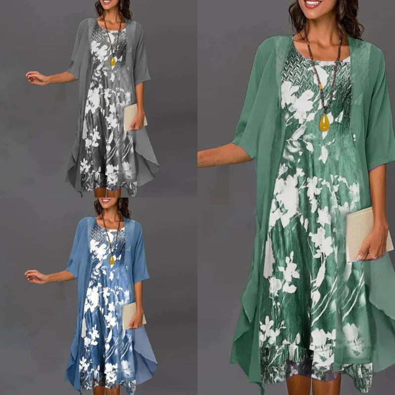 Vestido floral para mujer con blazer