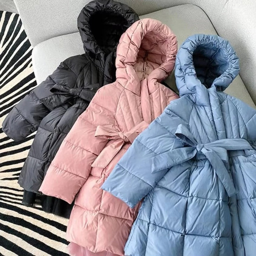 Toddler Girls Hooded Winter Puffer Coat with Belt – Warm & Stylish Outerwear