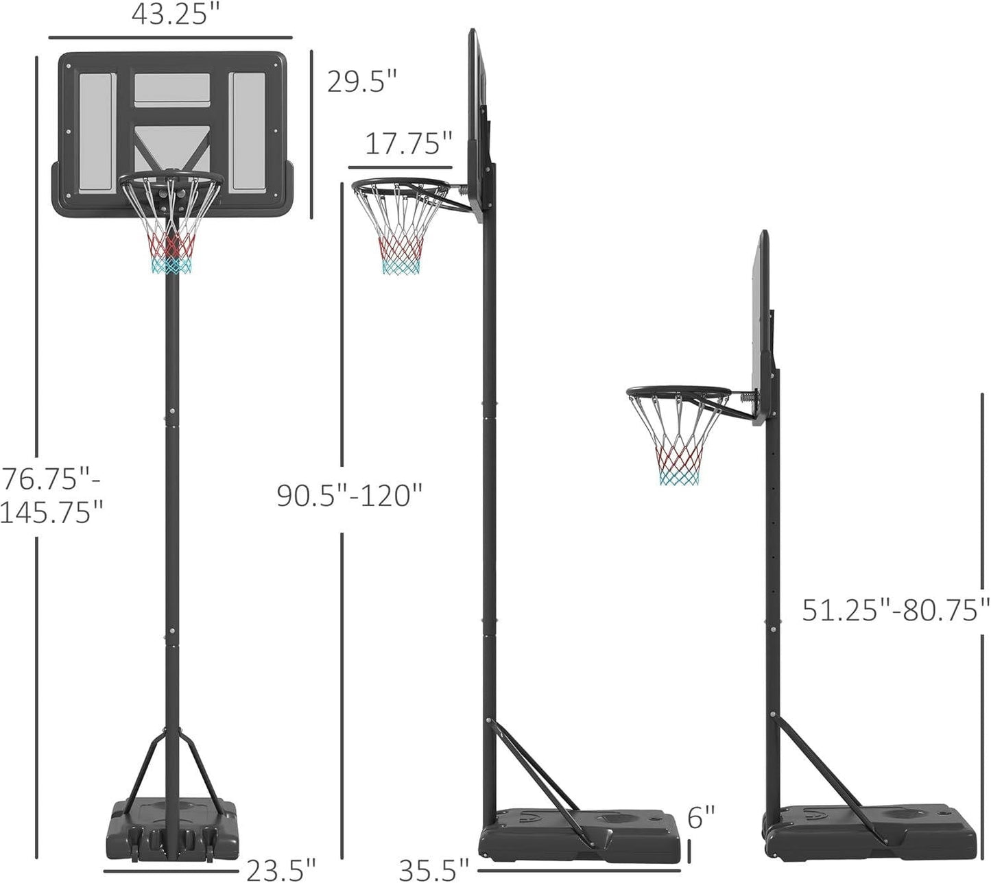 Aro de baloncesto portátil ajustable