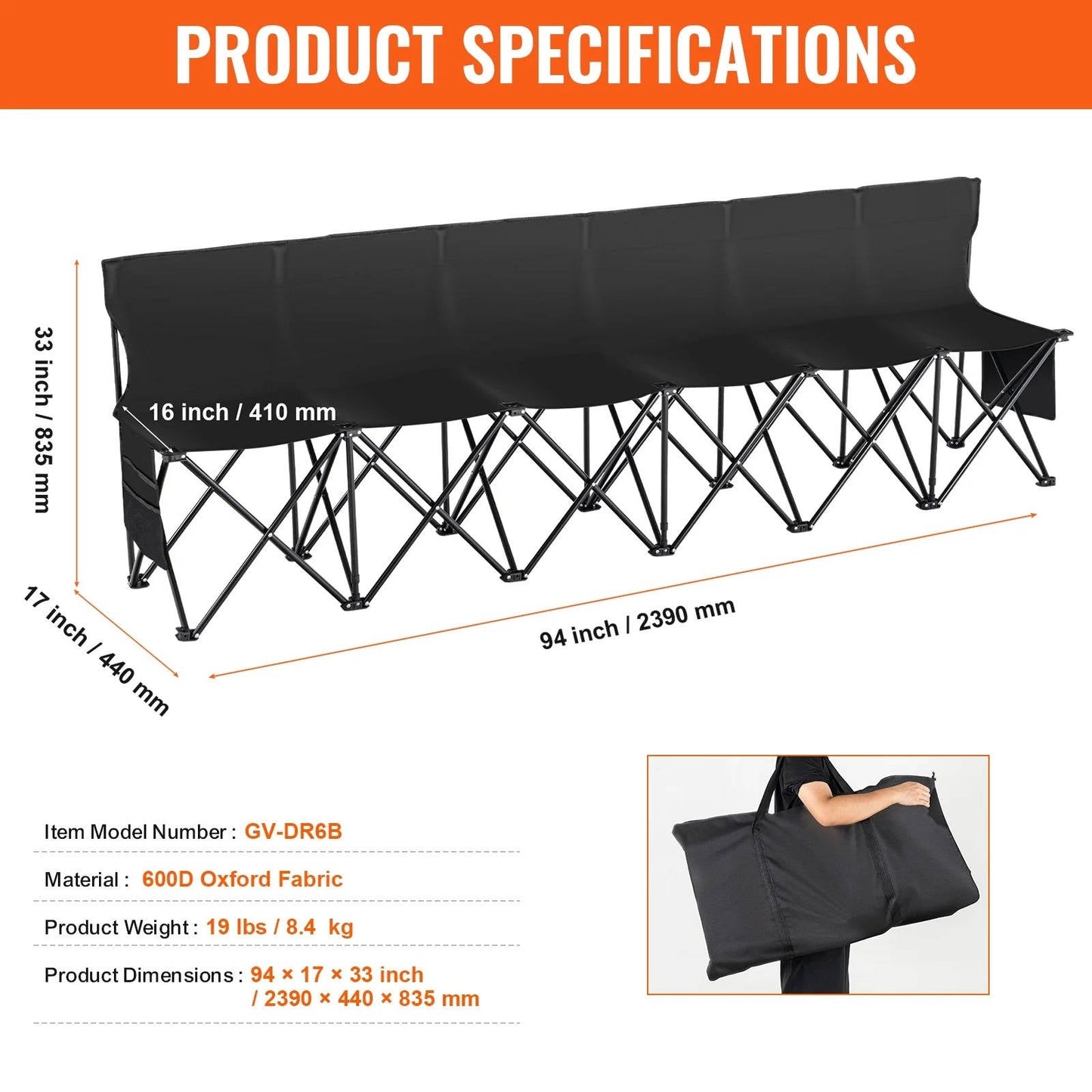 6 Person Folding Team Bench
