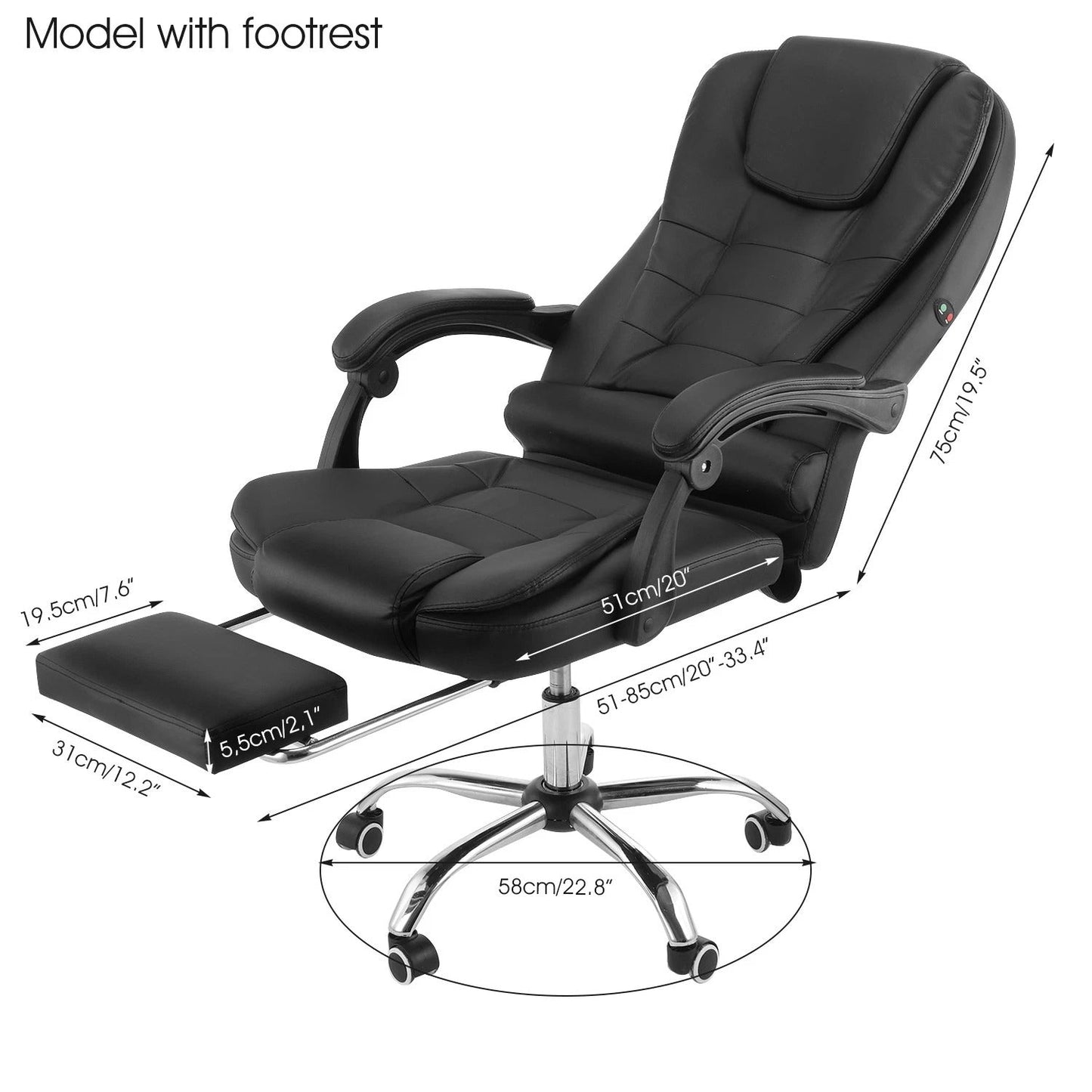 Silla de Oficina Ergonómica con Masaje – Soporte Lumbar y Función Reclinable