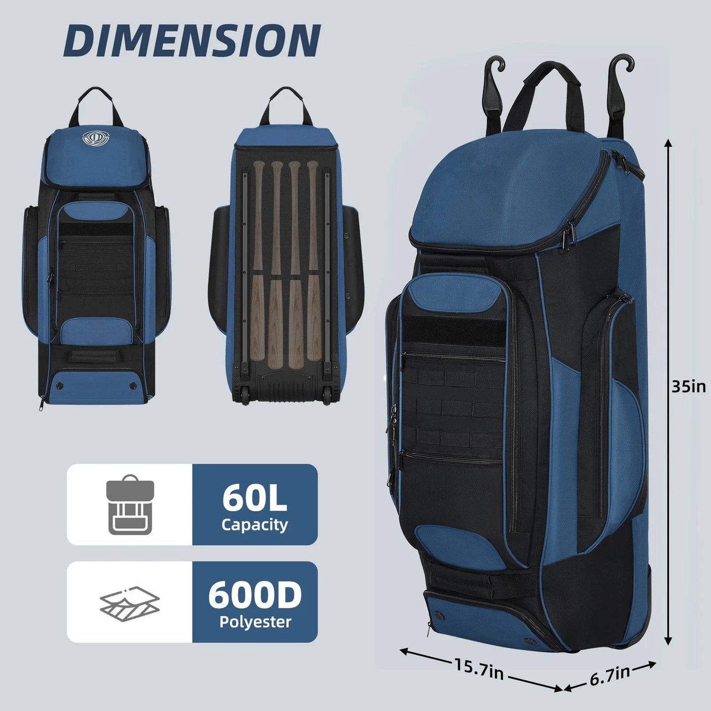 Baseball Catcher Bag with Wheels