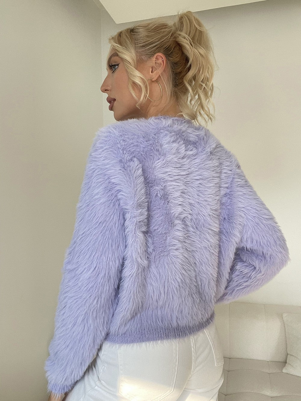 Marissa - Fluffy Button-Up Cardigan For Women