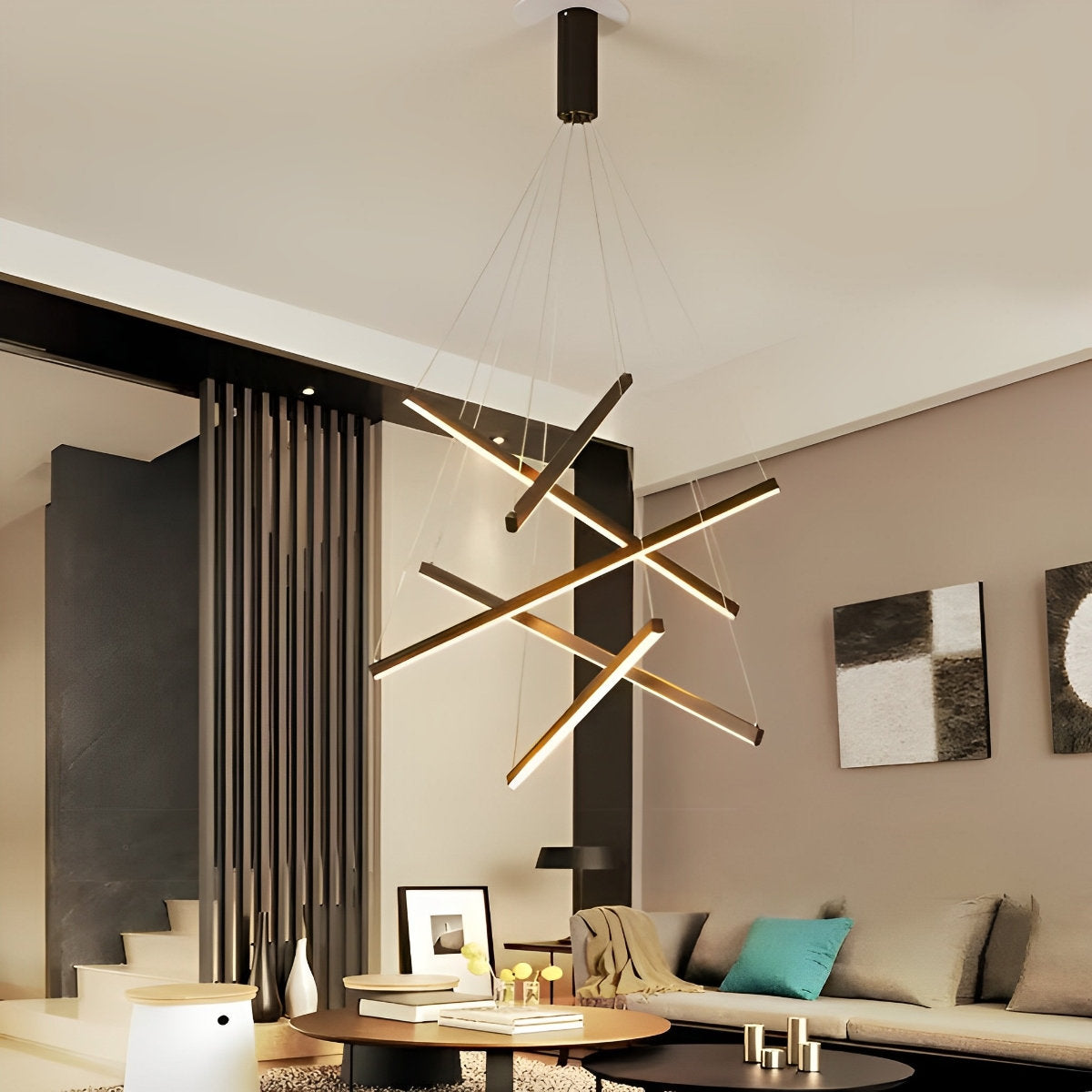 Minimalist Strip Stepless Dimming LED Black Modern Chandelier with Remote