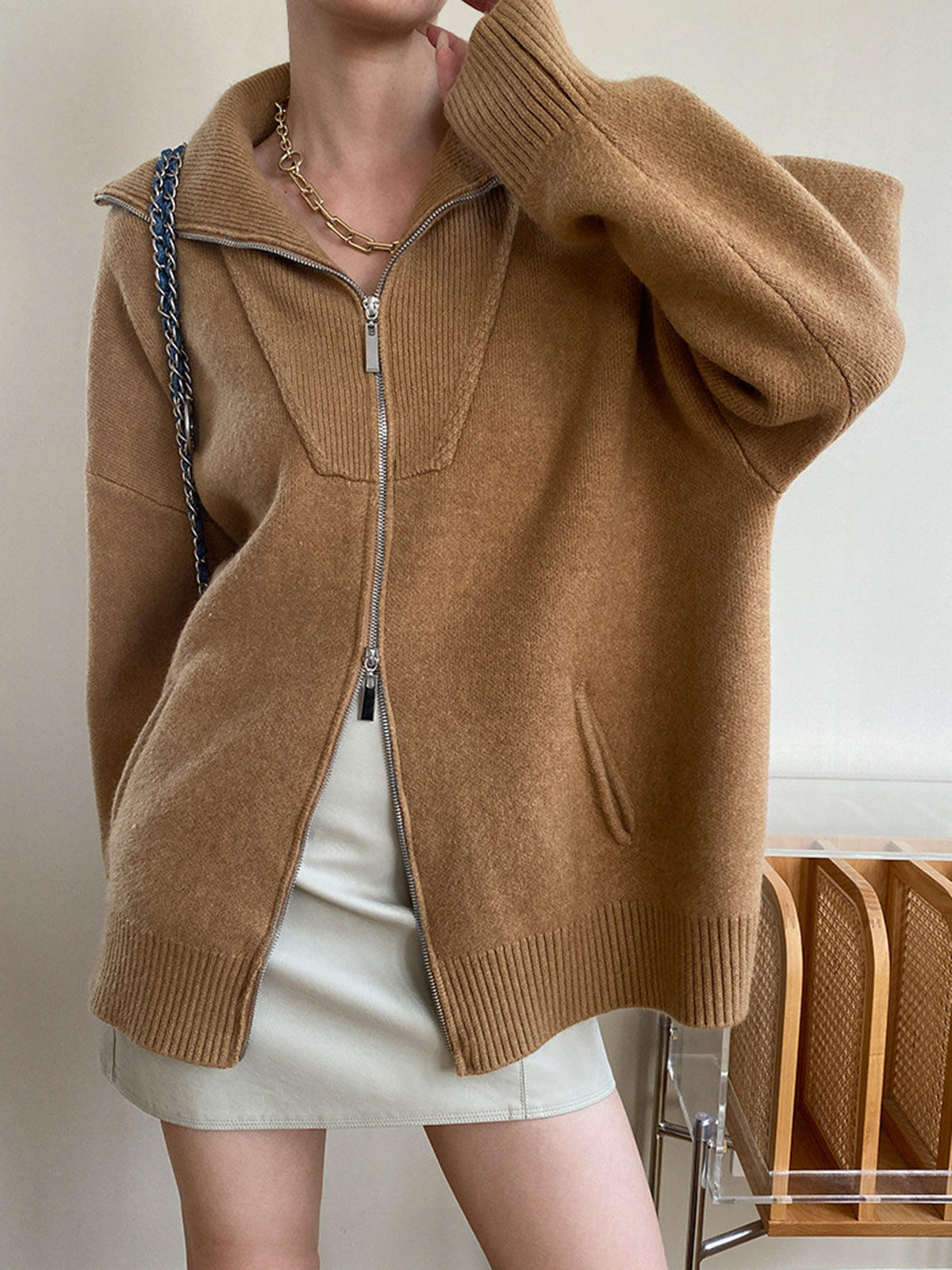 Oversized Cardigan met Open Kraag