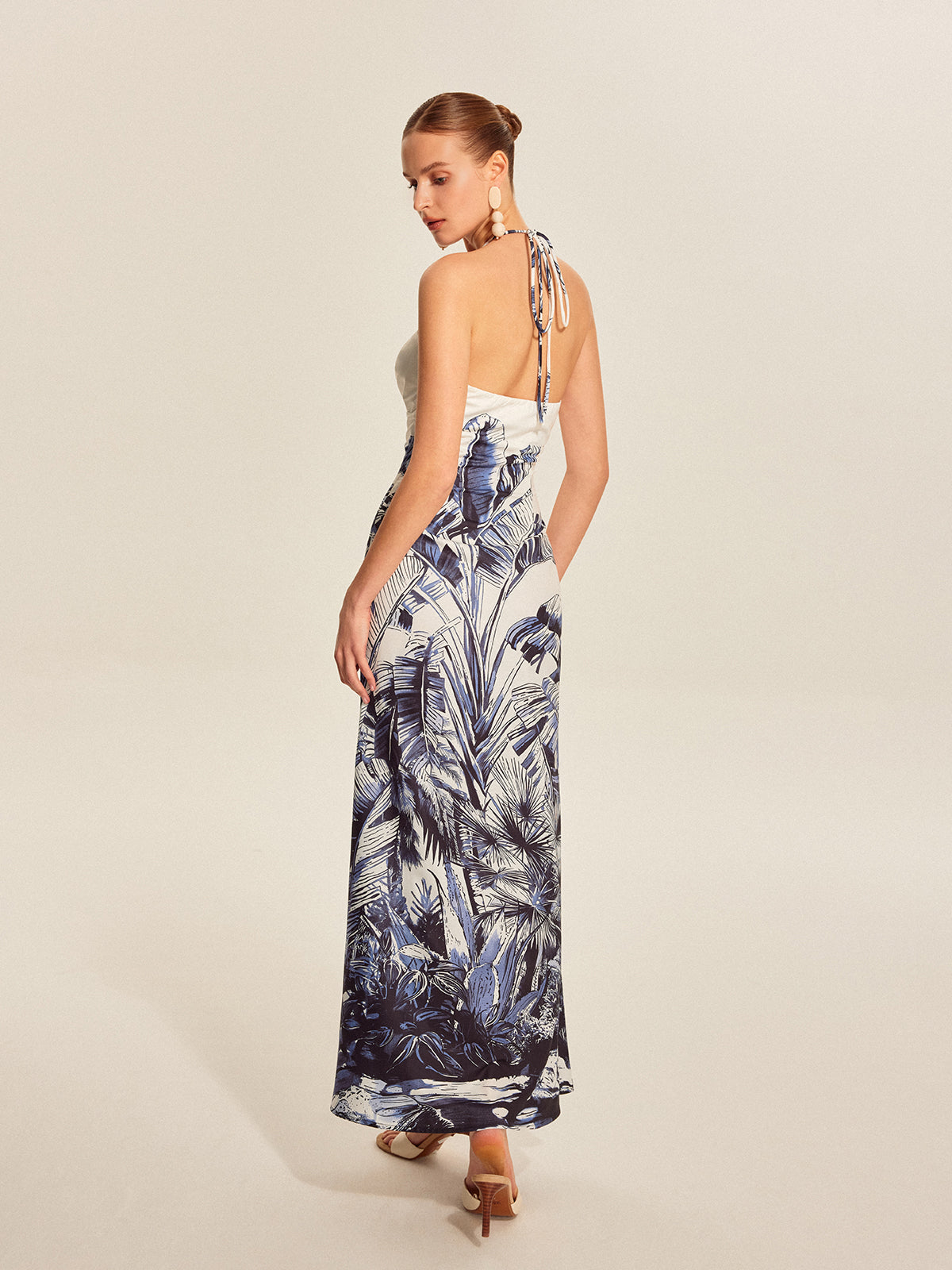 Mouwloze Halterjurk met Print en Strik