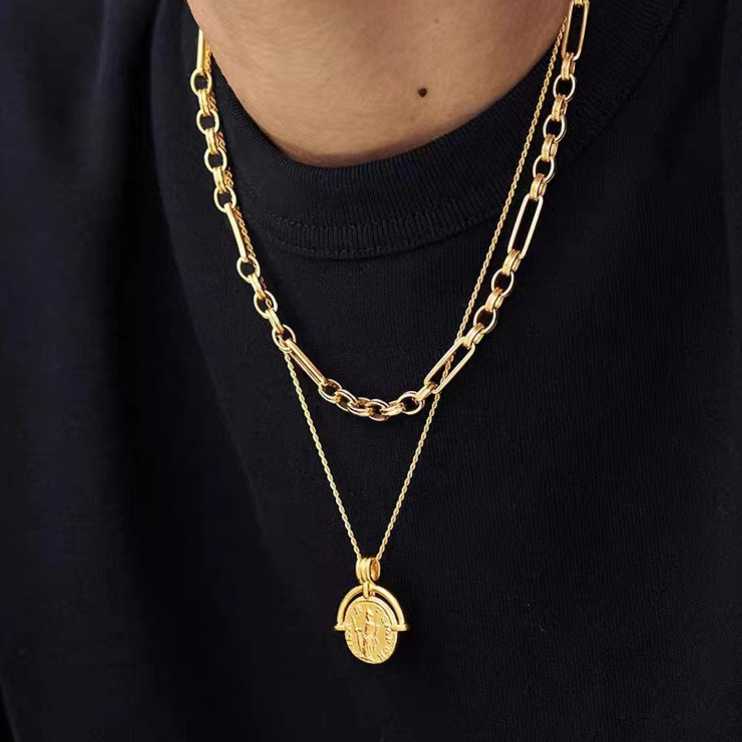 Romerskt vintage mynt-halsband, 925 silver, 18K guldsplätering