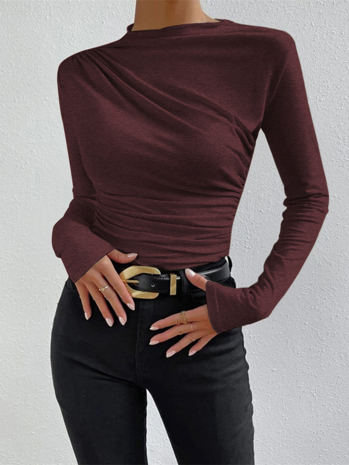 Blouse met ruches en lange mouwen