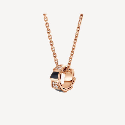 Serpenti Necklace, 925 Silver, 18K Rose Gold Plated, Black Onyx