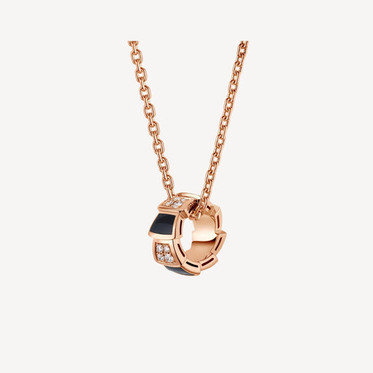 Serpenti Necklace, 925 Silver, 18K Rose Gold Plated, Black Onyx