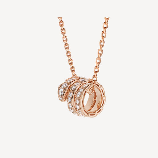 Serpenti Necklace, 925 Silver, 18K Rose Gold Plated, Cubic Zircon Pave