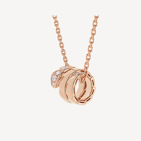Serpenti Necklace, 925 Silver, 18K Rose Gold Plated, Cubic Zircon Inlay