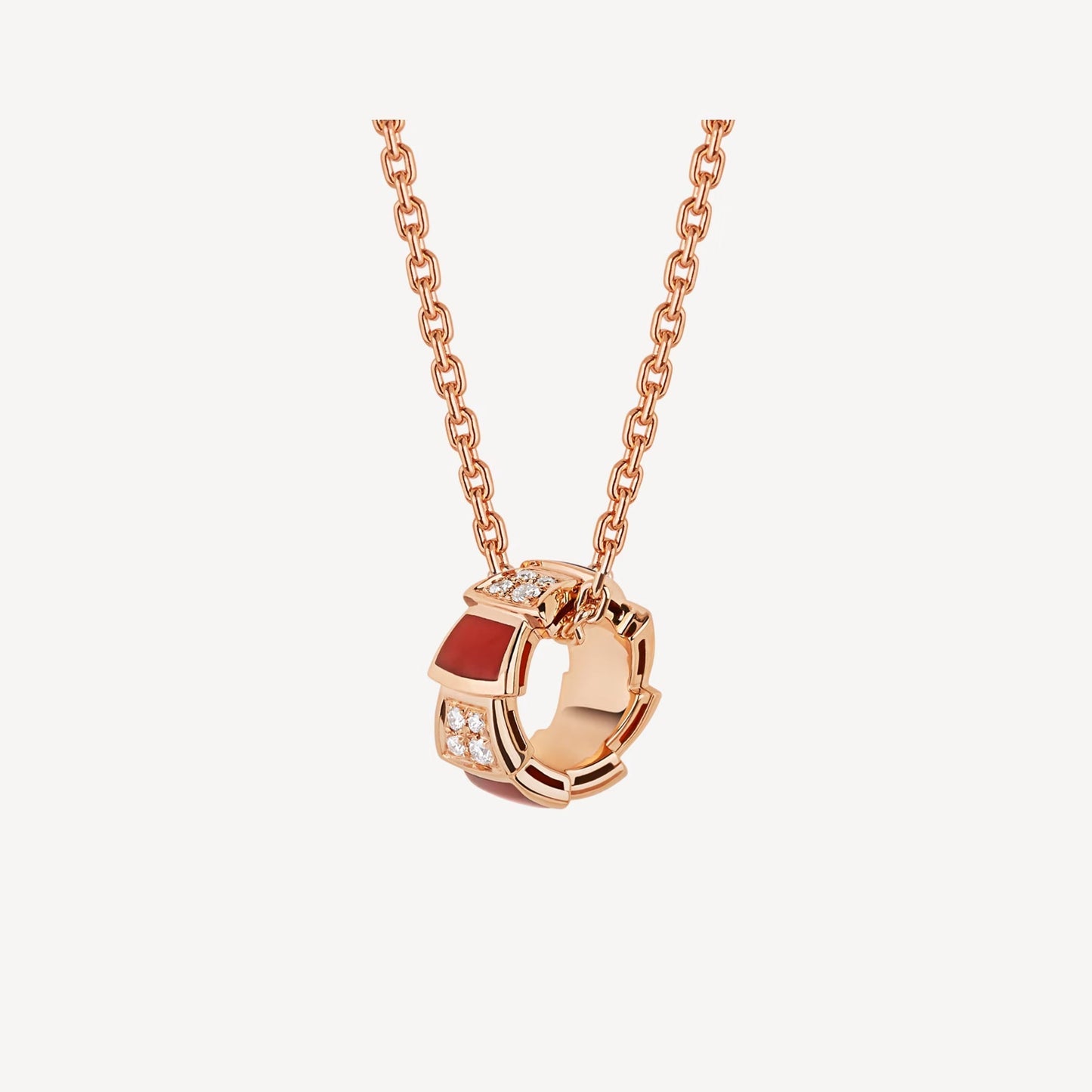 Serpenti Necklace, 925 Silver, 18K Rose Gold Plated, Red Agate
