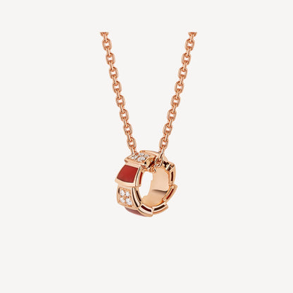 Serpenti Necklace, 925 Silver, 18K Rose Gold Plated, Red Agate
