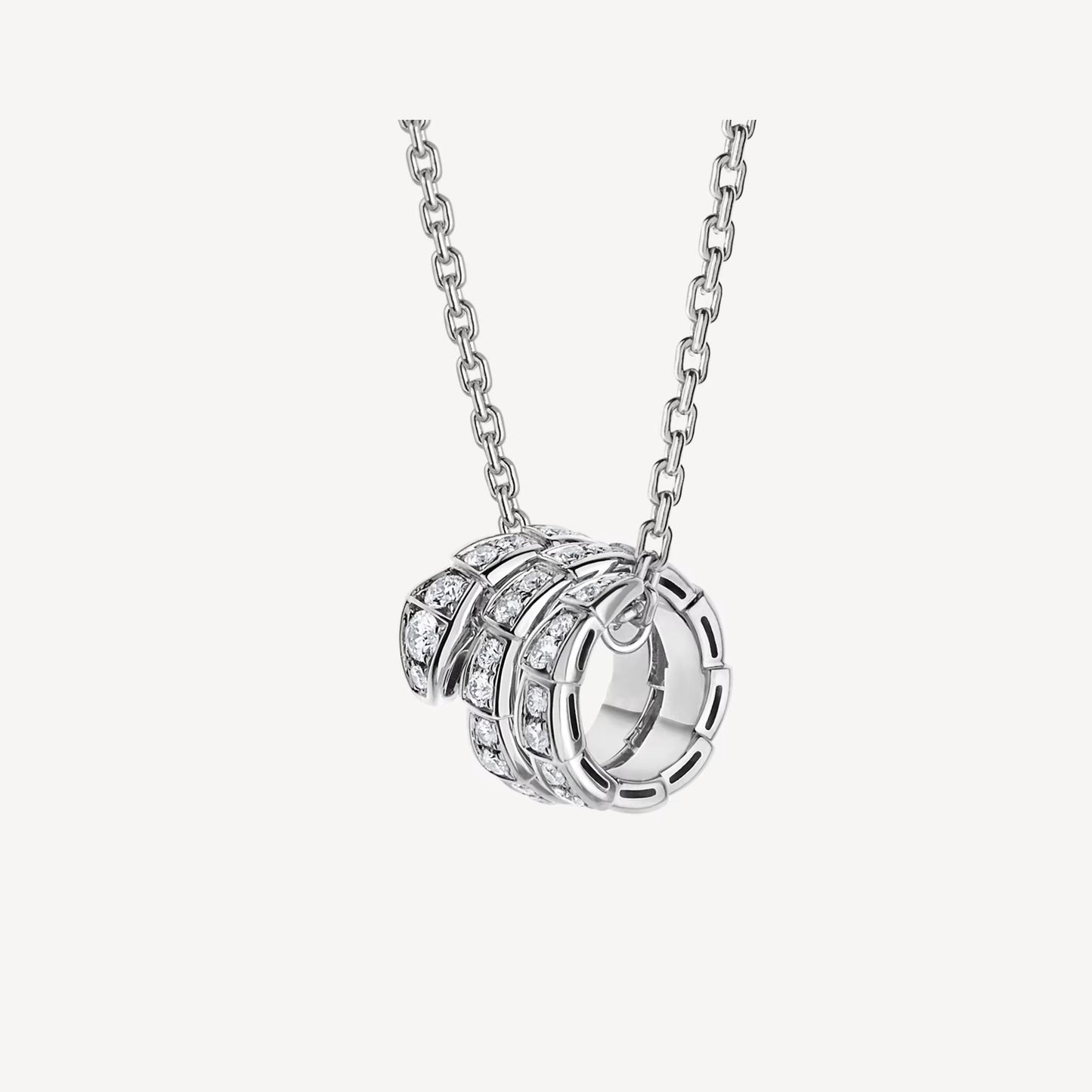 Serpenti Necklace, 925 Silver, 18K White Gold Plated, Cubic Zircon Pave
