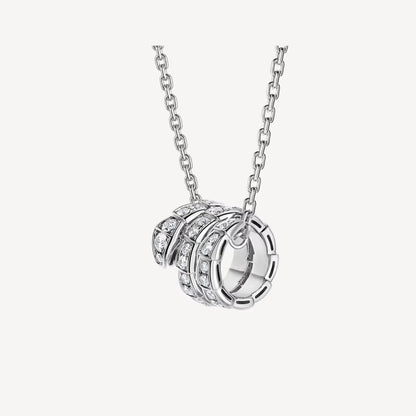 Serpenti Necklace, 925 Silver, 18K White Gold Plated, Cubic Zircon Pave