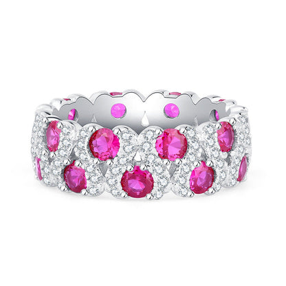 Wedding Band, 925 Silver with Cubic Zirconia and Ruby Accents