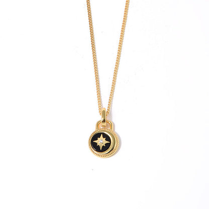 Moon & Stars Necklace, 925 Silver, 18K Gold Plated, Black Onyx