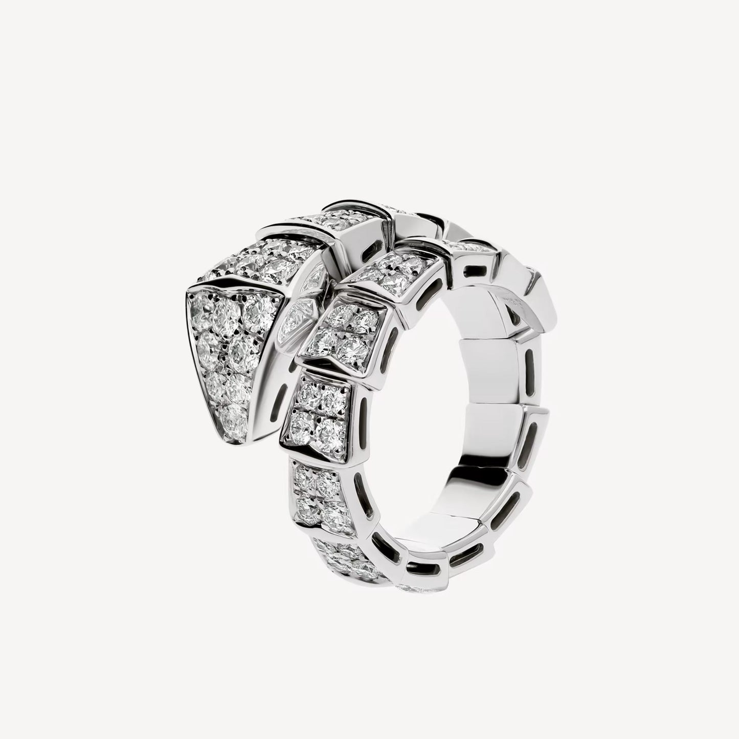 Serpenti V-Ring, 18K White Gold Plated with Cubic Zirconia Pavé