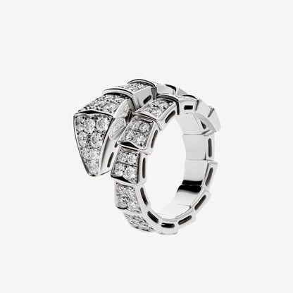 Serpenti V-Ring, 18K White Gold Plated with Cubic Zirconia Pavé