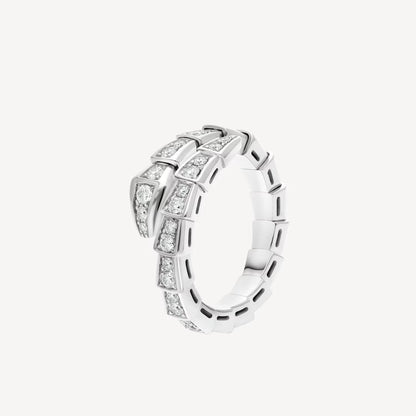 Serpenti Ring, 18K White Gold Plated with Cubic Zirconia Pavé