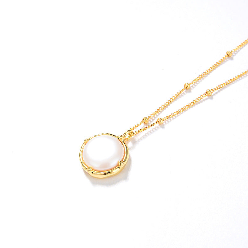 Baroque Button Pearl Necklace, 925 Silver, 18K Gold Plated