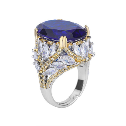 Royal Sapphire Ring, 18K Gold Plated with Cubic Zirconia