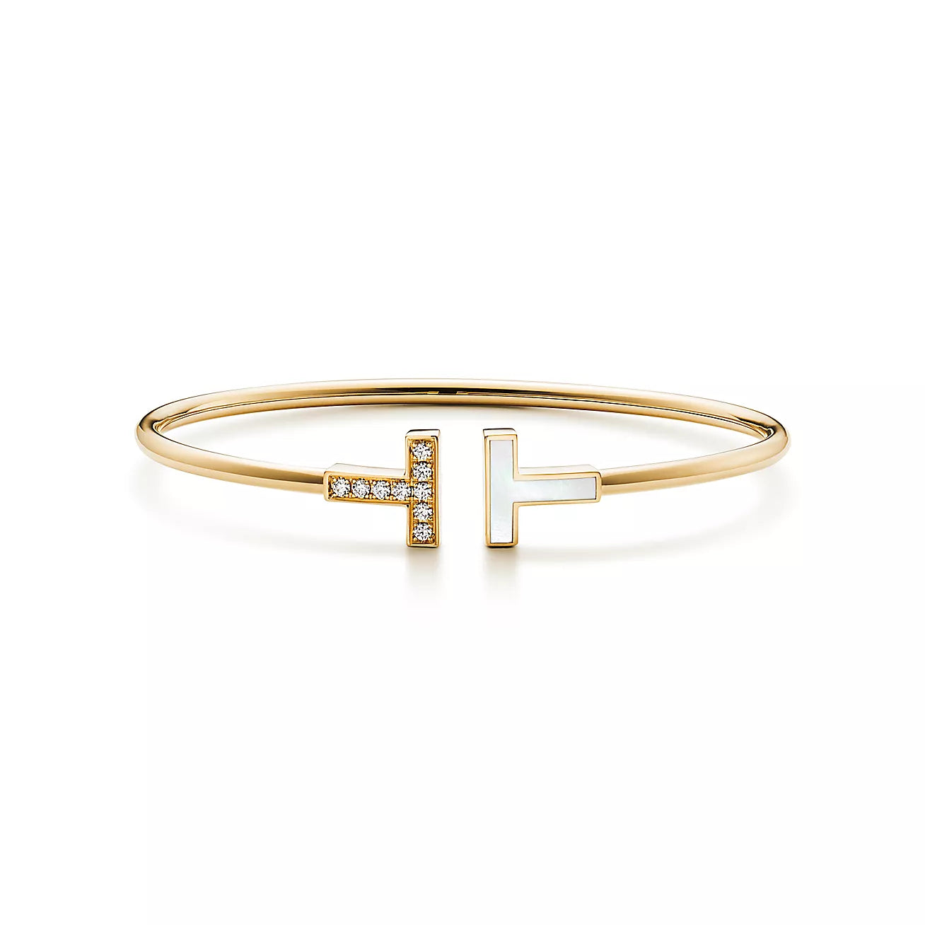 T Bangle – 18k Yellow Gold Plated, Mother of Pearl & Cubic Zircon