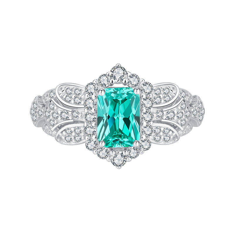 Square Stone Ring, 925 Silver with Tourmaline Accents