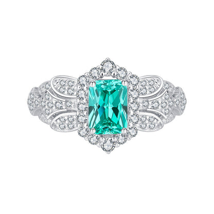 Square Stone Ring, 925 Silver with Tourmaline Accents