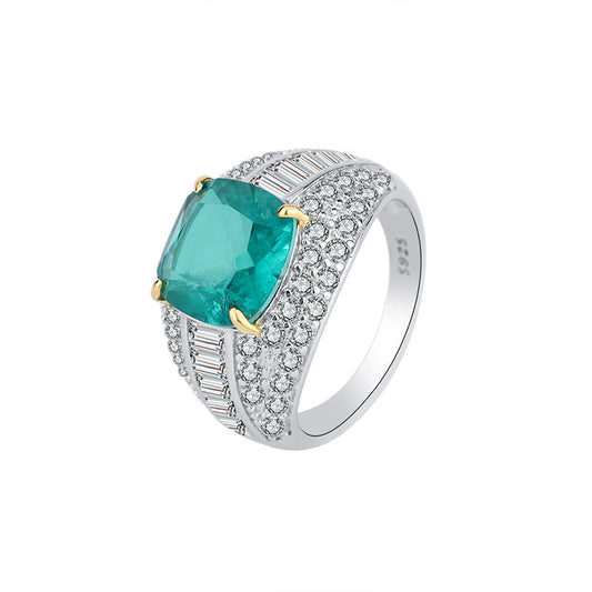 Emerald Gemstone Ring, 925 Silver with Cubic Zirconia Accents