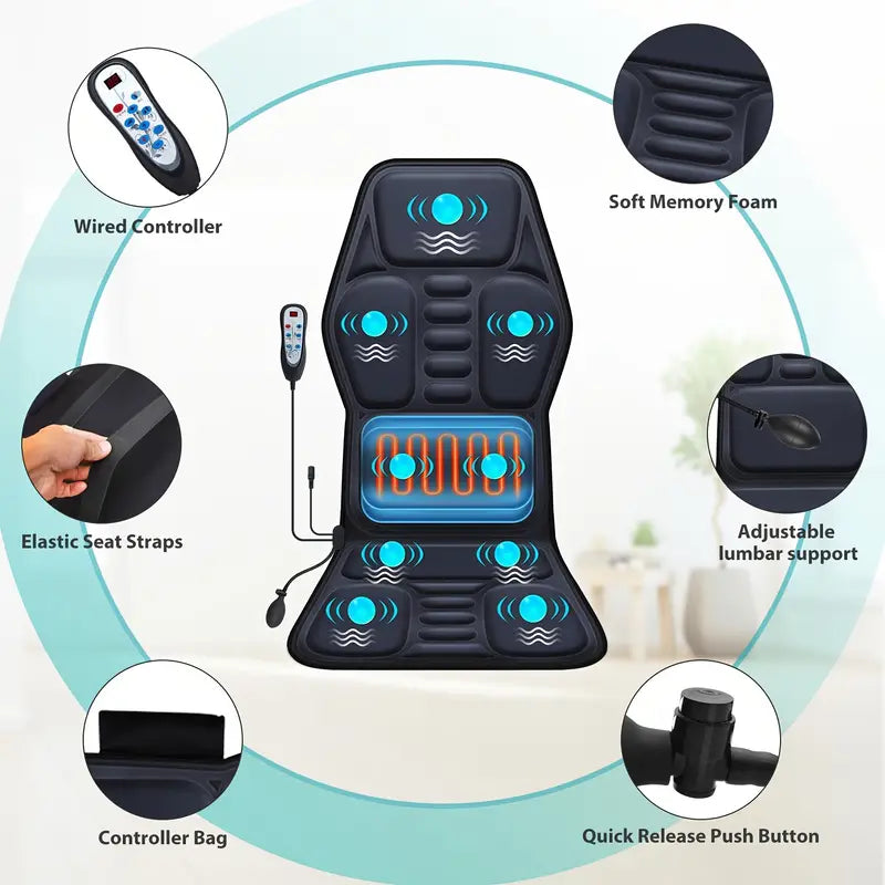 Fullständig ryggmassager med värme – Shiatsu-stolplatta, djupknådande, justerbar intensitet