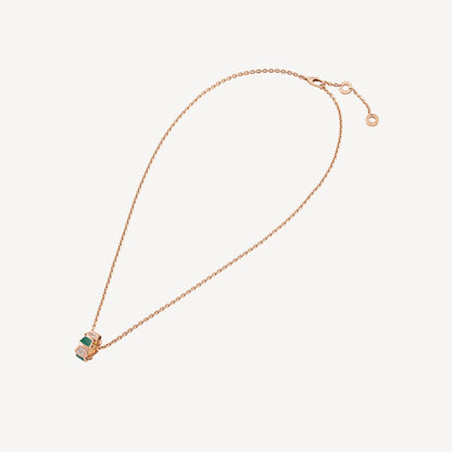 Serpenti Necklace, 925 Silver, 18K Rose Gold Plated, Green Agate