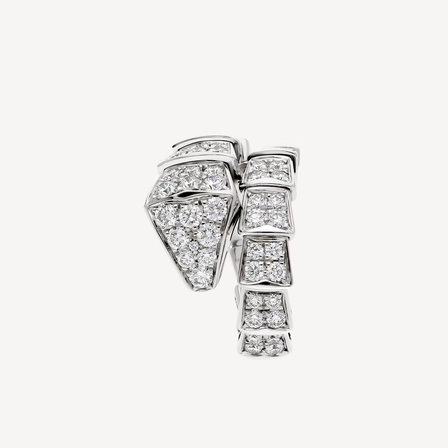 Serpenti V-Ring, 18K White Gold Plated with Cubic Zirconia Pavé