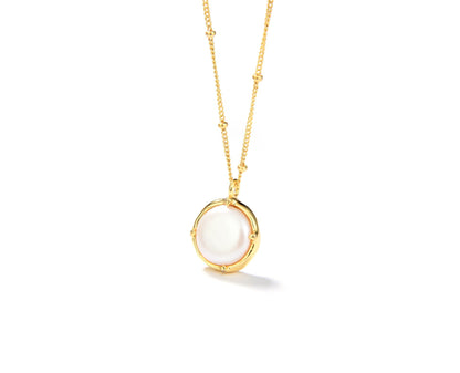Baroque Button Pearl Necklace, 925 Silver, 18K Gold Plated