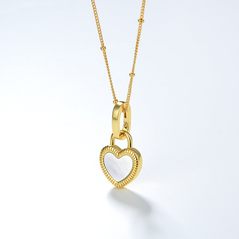 Heart Reversible Pendant Necklace, 925 Silver, 18K Gold Plated, Black Onyx & White Mother-of-Pearl