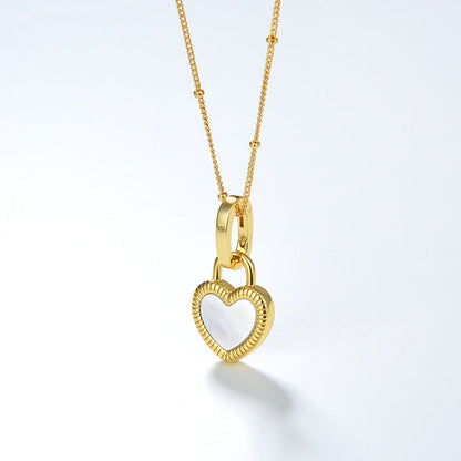 Heart Reversible Pendant Necklace, 925 Silver, 18K Gold Plated, Black Onyx & White Mother-of-Pearl