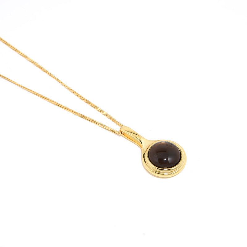 Natural Tea Crystal Long Necklace, 925 Silver, 18K Gold Plated
