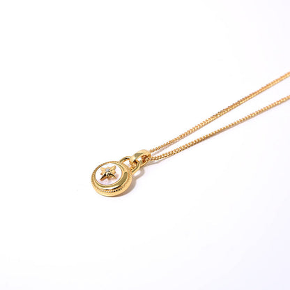 Moon & Stars Necklace, 925 Silver, 18K Gold Plated, White Mother-of-Pearl