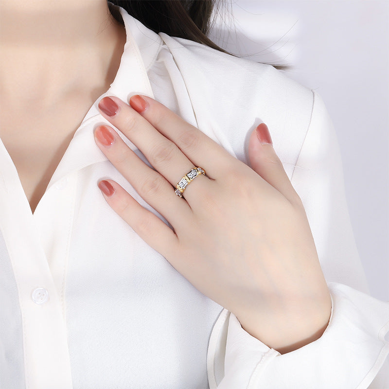 Geometric Shape Ring, 925 Silver with Sparkling Cubic Zirconia