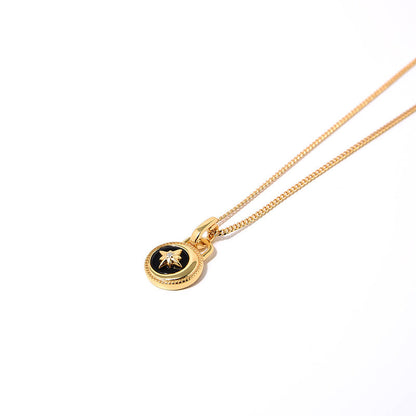Moon & Stars Necklace, 925 Silver, 18K Gold Plated, Black Onyx