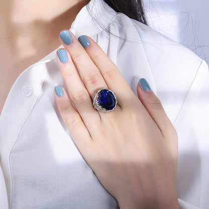 Royal Sapphire Ring, 18K Gold Plated with Cubic Zirconia