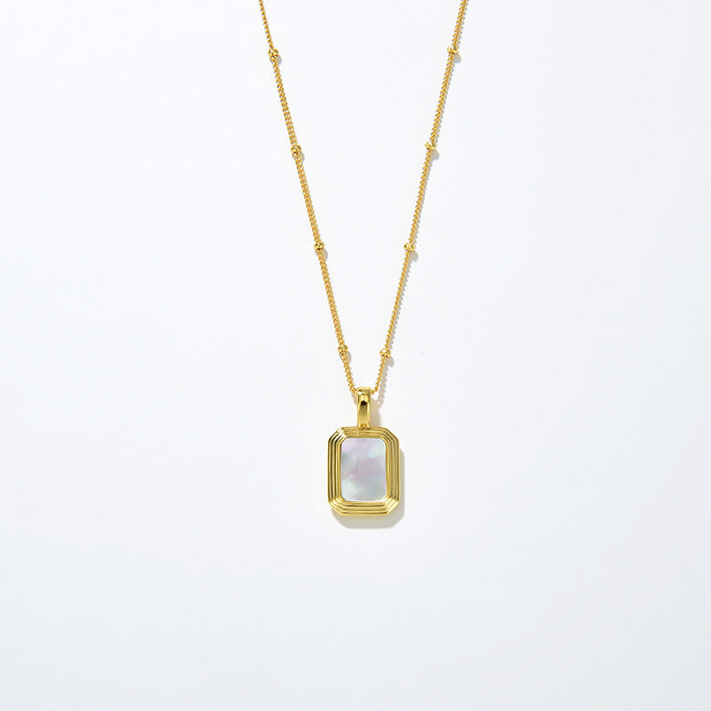 Square Reversible Pendant Necklace, 925 Silver, 18K Gold Plated, Black Onyx & White Mother-of-Pearl
