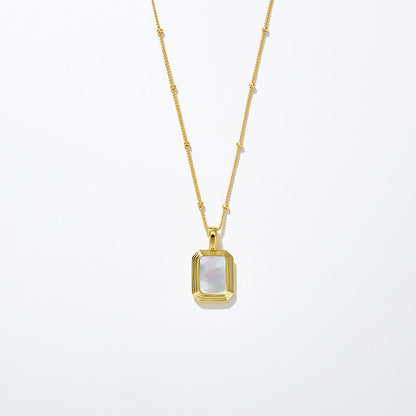 Square Reversible Pendant Necklace, 925 Silver, 18K Gold Plated, Black Onyx & White Mother-of-Pearl