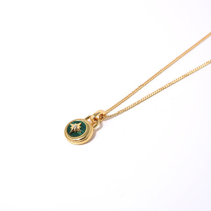 Moon & Stars Necklace, 925 Silver, 18K Gold Plated, Green Malachite